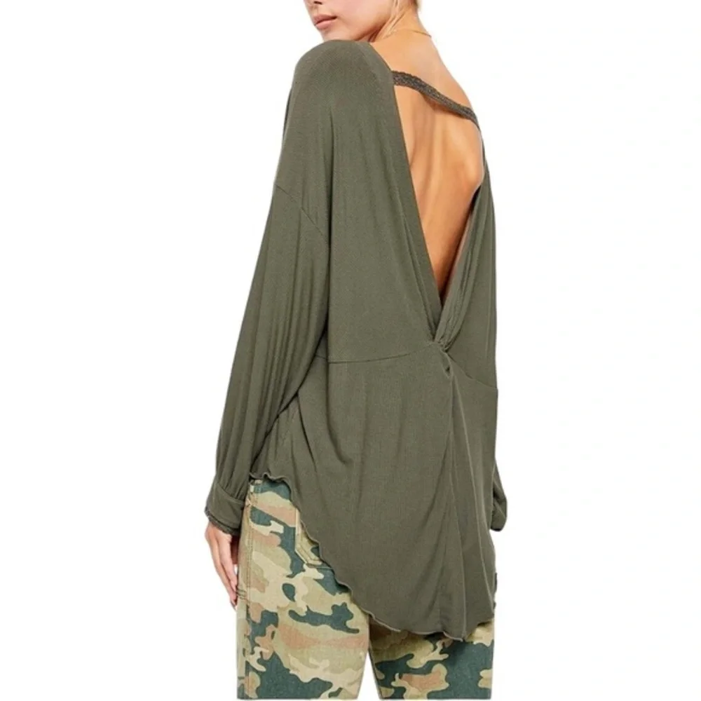 NWOT Free People | Shimmy Shake Top Open Back Army Green Size Small